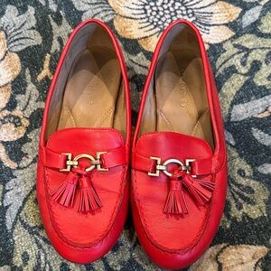 Red Aerosoles Deanna Leather Loafers with Tassels Size 8.5 Wide